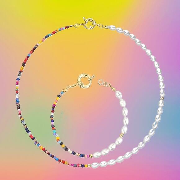 Bohemian Colorful Beaded Beach Necklace & Bracelet Set With Silver Clasp - Picture 2 of 8